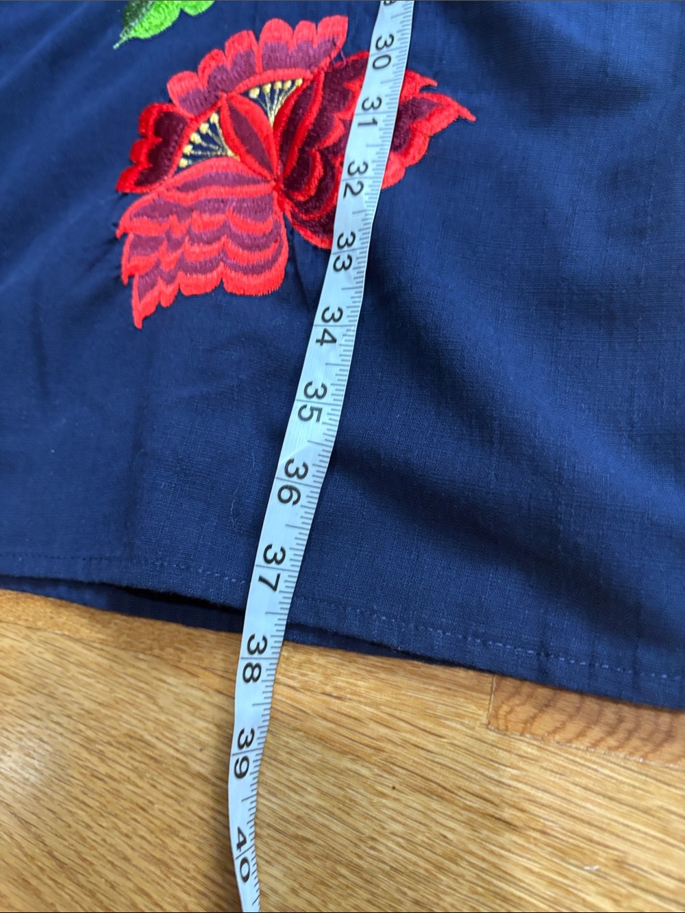 Navy bright red green Floral Embroidered Shift Dress cap sleeve zip back L / XL - Picture 7 of 9